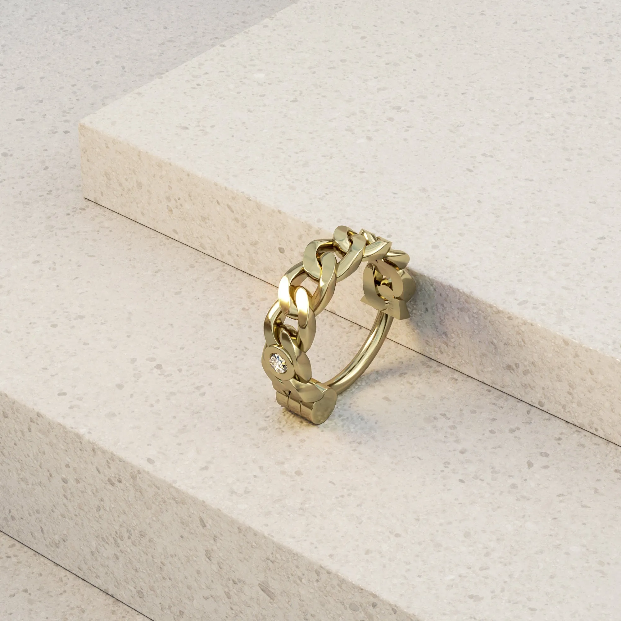 14K Gold Diamond Chain Helix Hoop