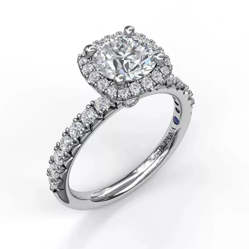 14K WHITE GOLD DIAMOND HALO ENGAGEMENT RING MOUNTING 0.60CTW (SETTING ONLY)