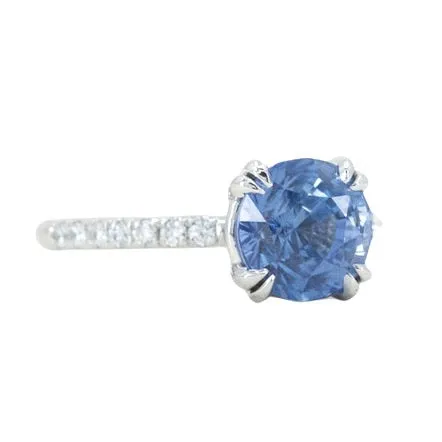 3.18ct Round Periwinkle Sapphire Solitaire with Diamonds in Platinum