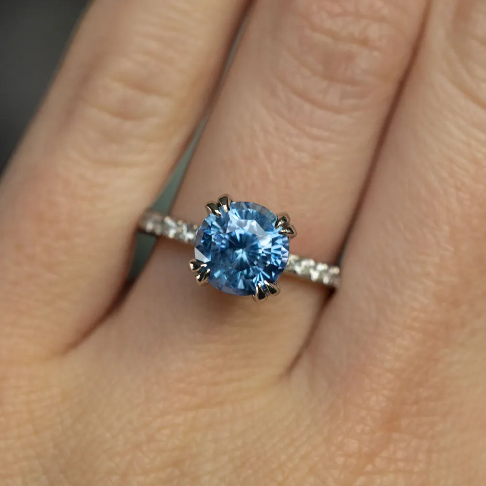 3.18ct Round Periwinkle Sapphire Solitaire with Diamonds in Platinum