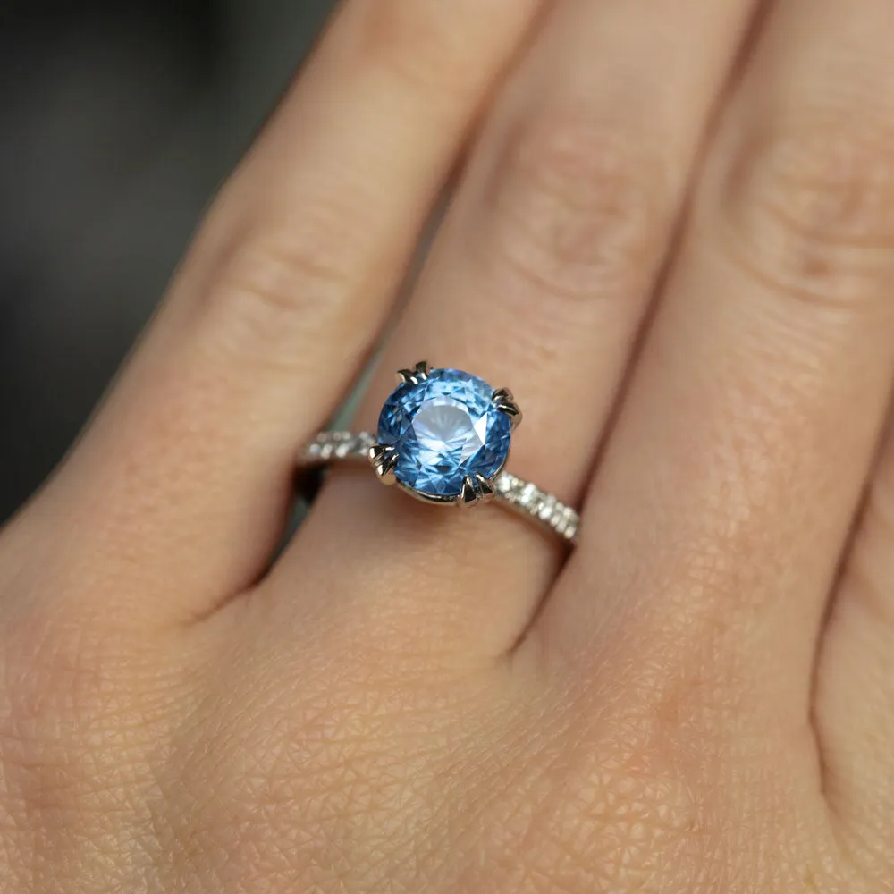 3.18ct Round Periwinkle Sapphire Solitaire with Diamonds in Platinum