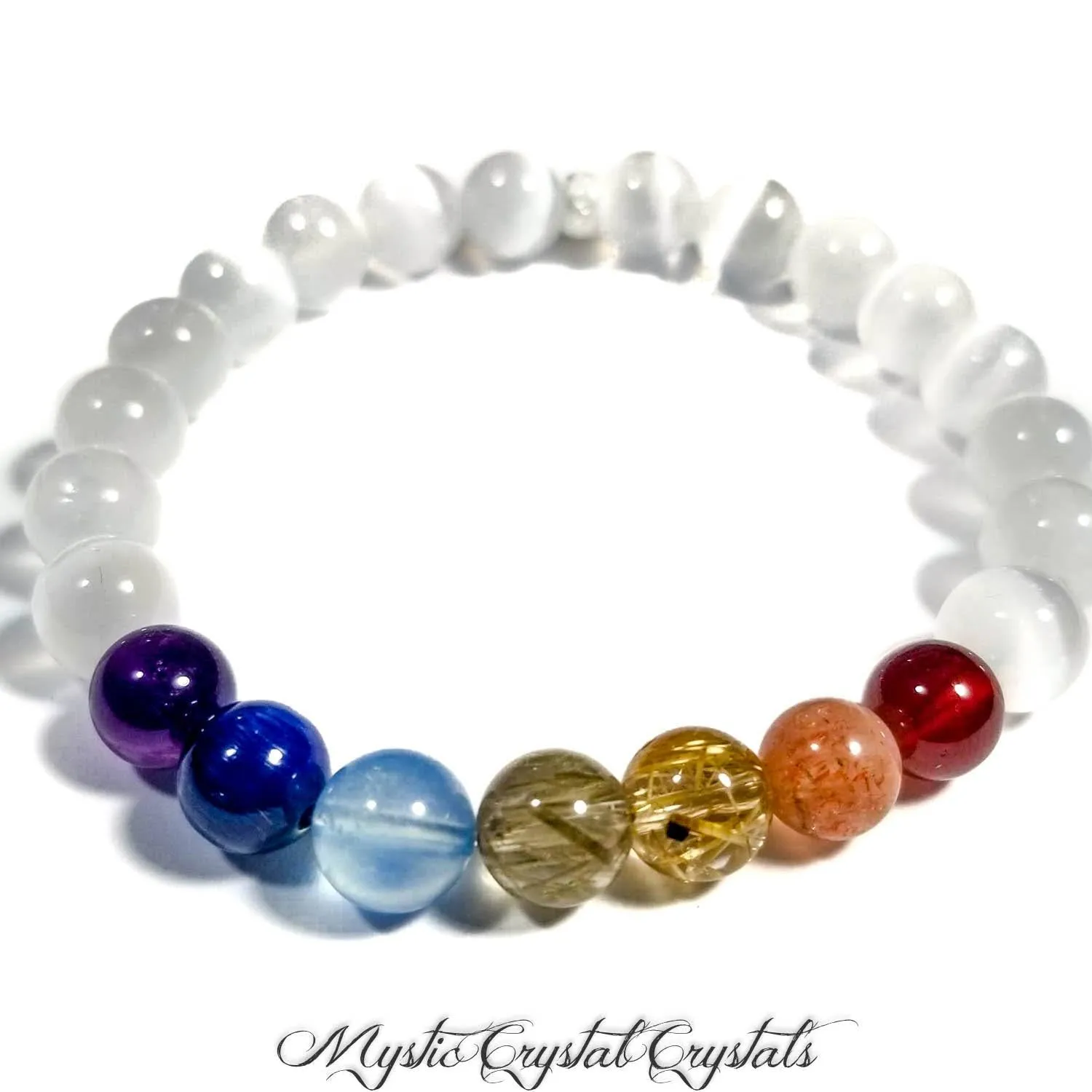 7 Chakra Healing Gemstone Bracelet with Selenite