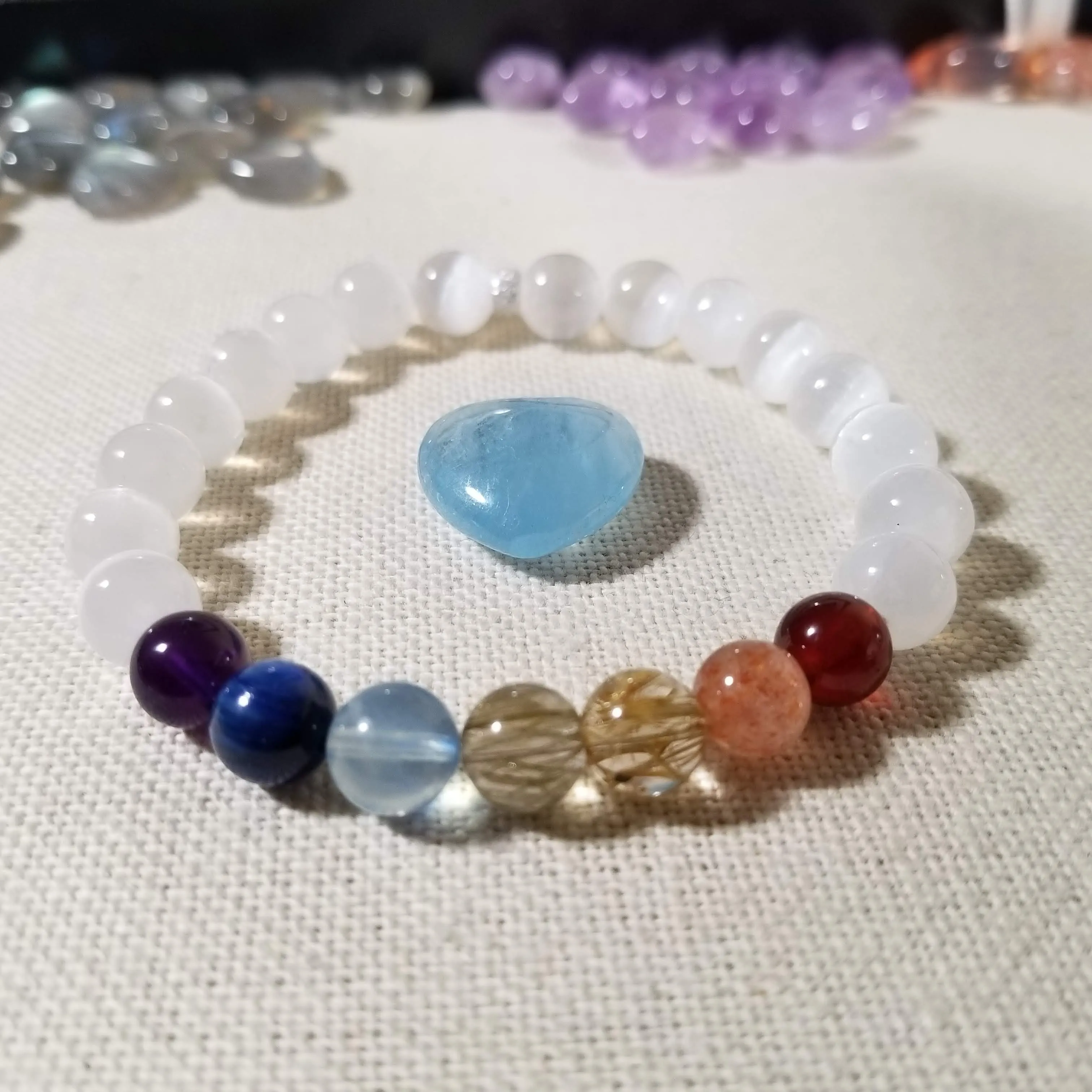 7 Chakra Healing Gemstone Bracelet with Selenite