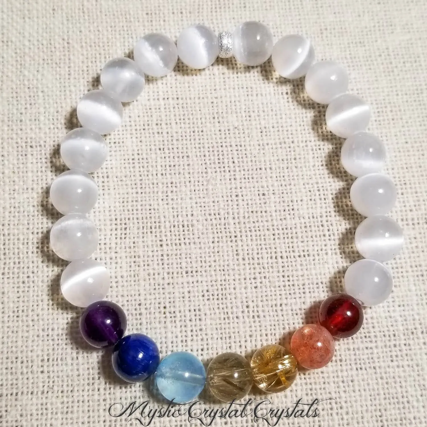 7 Chakra Healing Gemstone Bracelet with Selenite