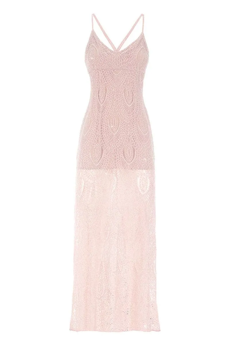 BABY PINK DELICATE LACE MAXI GOWN