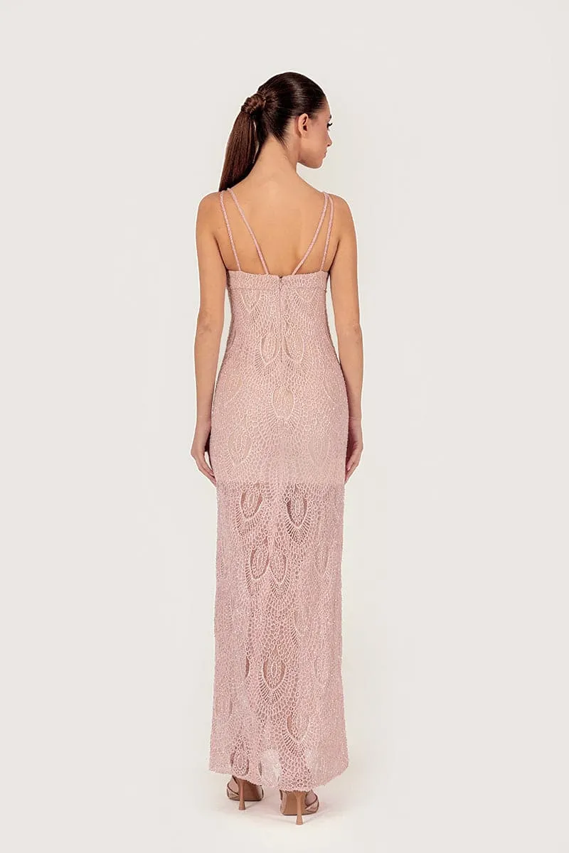 BABY PINK DELICATE LACE MAXI GOWN