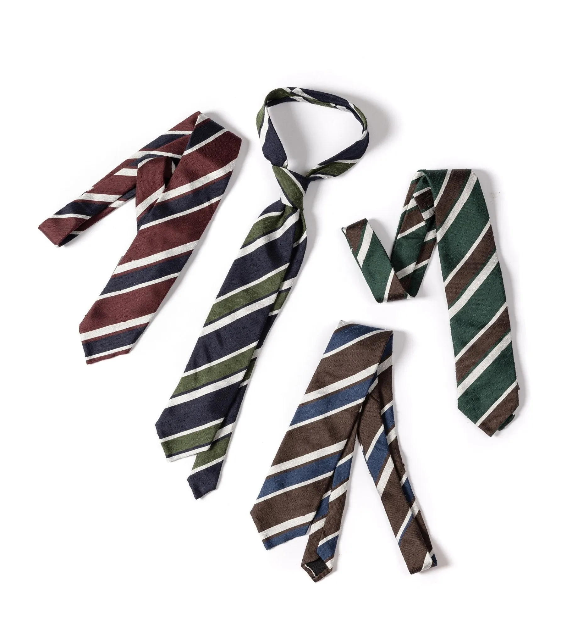 Bigi Shantung Silk Stripe Tie: Blue/Brown