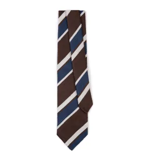 Bigi Shantung Silk Stripe Tie: Blue/Brown