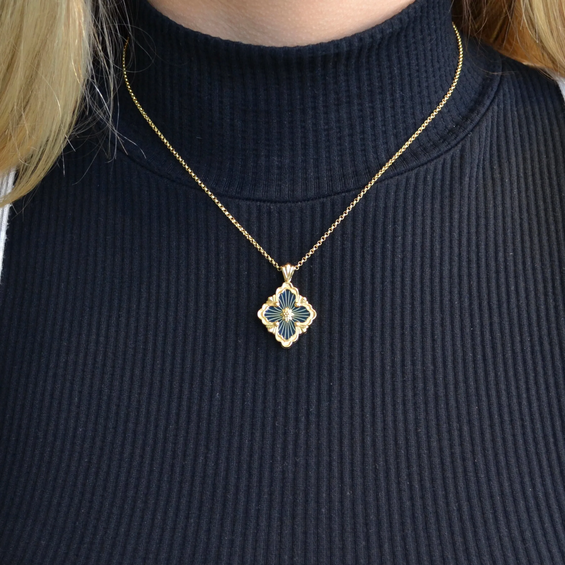 Buccellati - Opera Tulle - Pendant Necklace, 18k Yellow Gold with Cathedral Blue Enamel and Diamonds