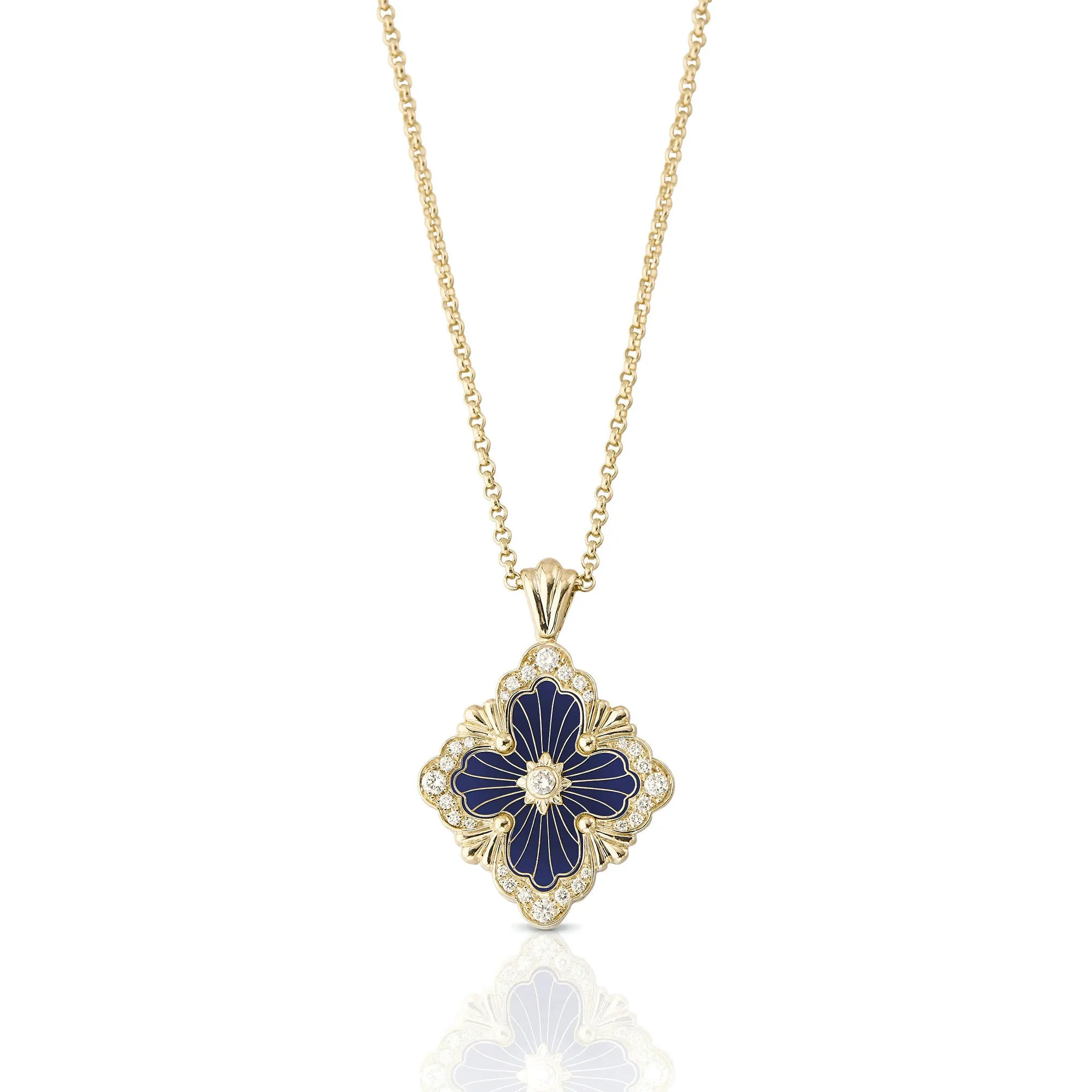 Buccellati - Opera Tulle - Pendant Necklace, 18k Yellow Gold with Cathedral Blue Enamel and Diamonds