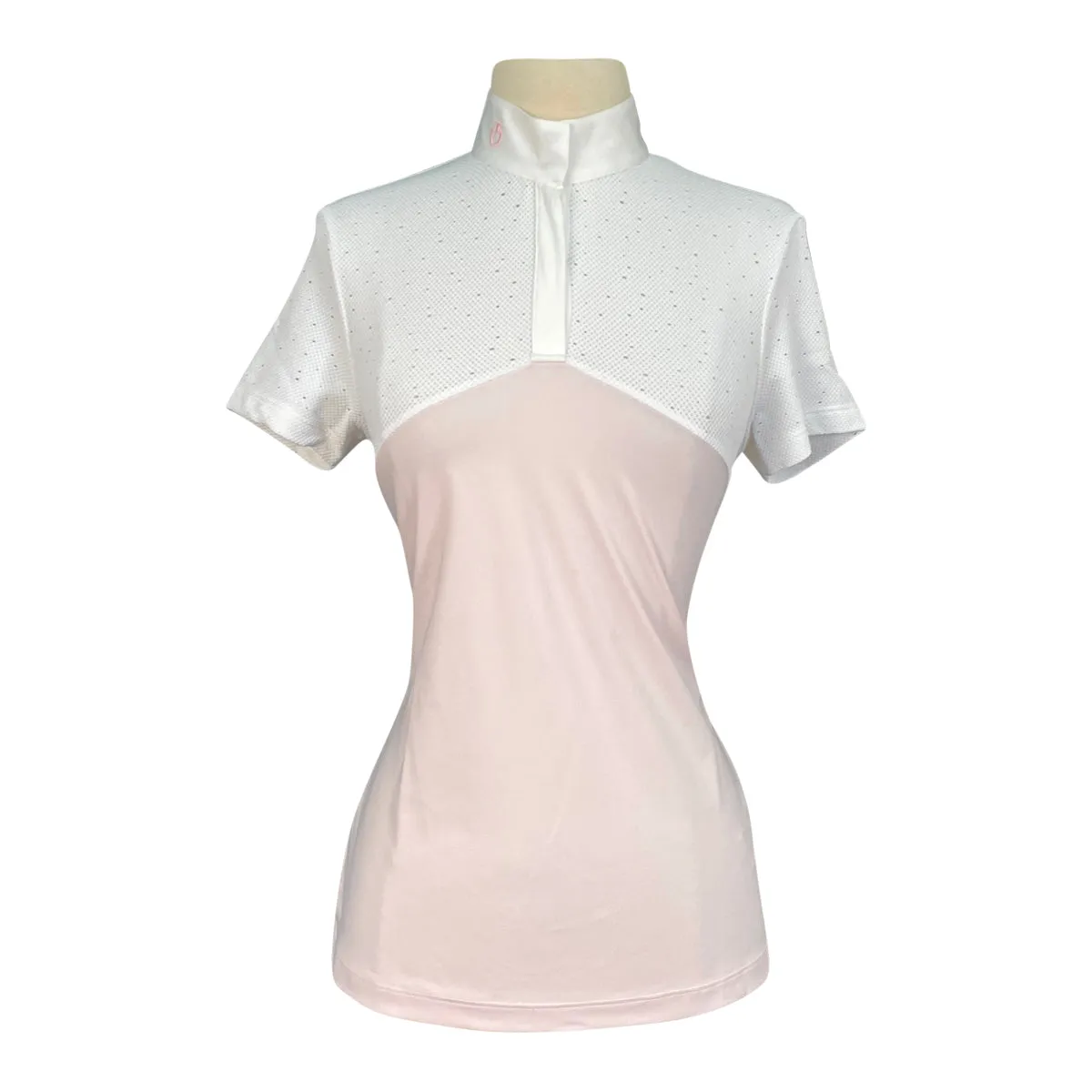 Cavalleria Toscana Crochet S/S Competition Shirt in Pink/White - Women's Small