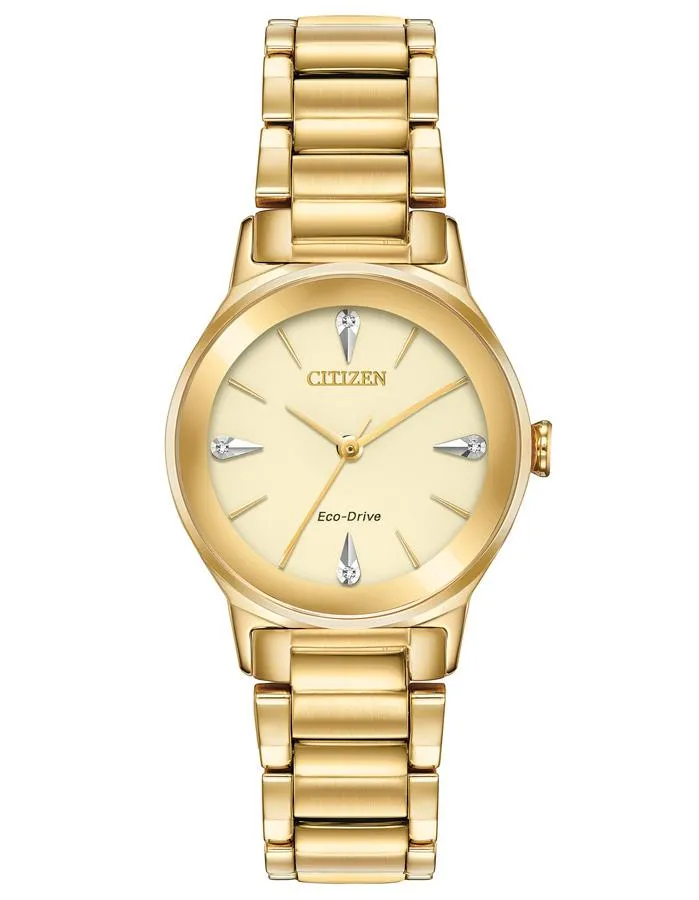 Citizen Eco-Drive Axiom Women's - Gold-Tone - Diamonds - Champagne Dial-Bracelet