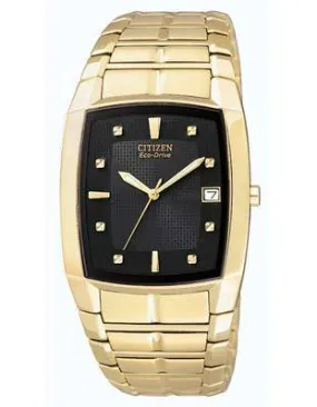 Citizen Mens Eco-Drive - Gold-Tone - Black Dial - Bracelet - Date