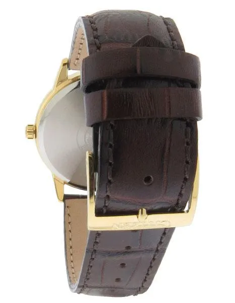 Citizen Mens Eco-Drive Strap Watch - Gold-Tone Case - Cream Dial - Brown Strap