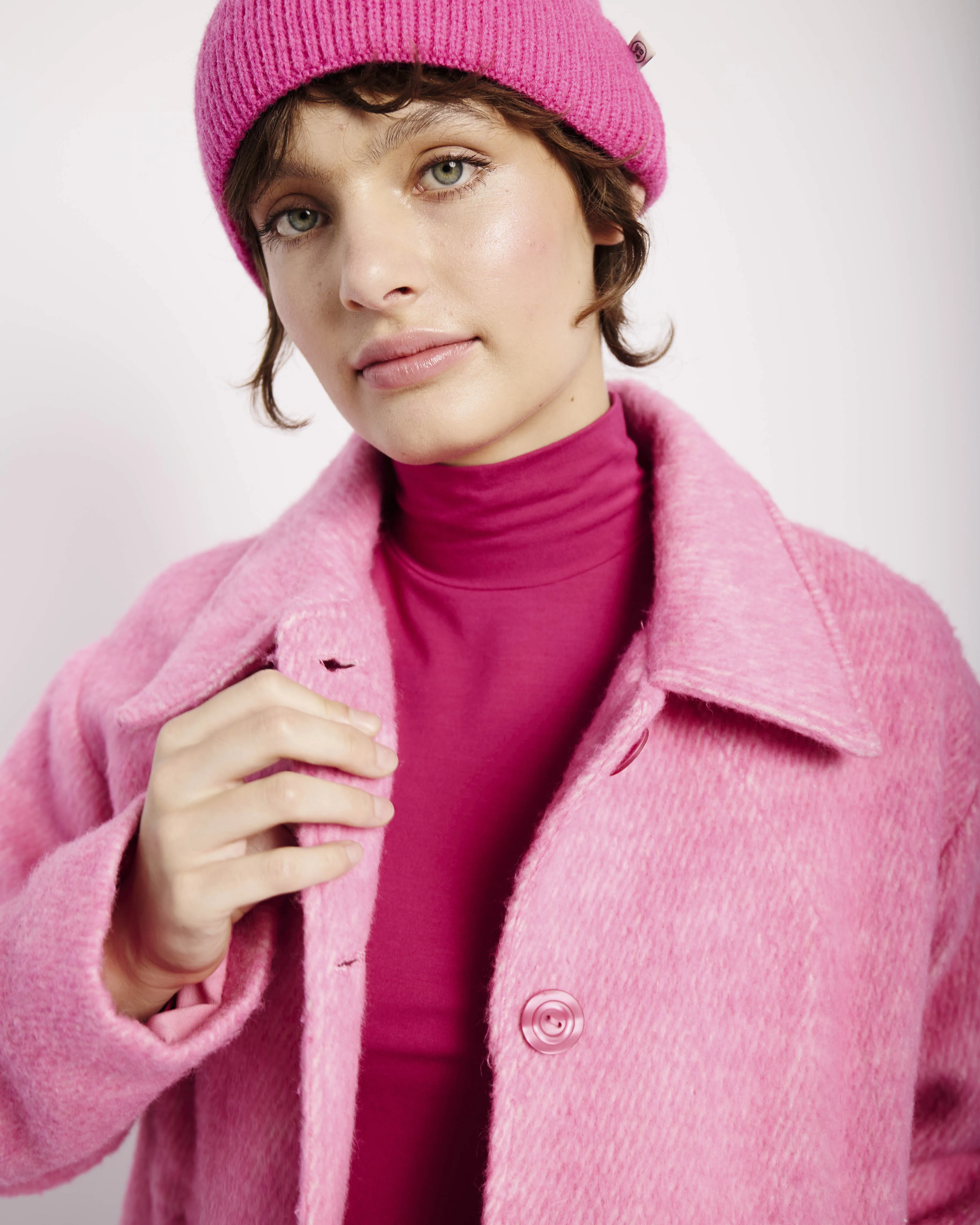 Cropped Melton Jacket in Barbie Pink