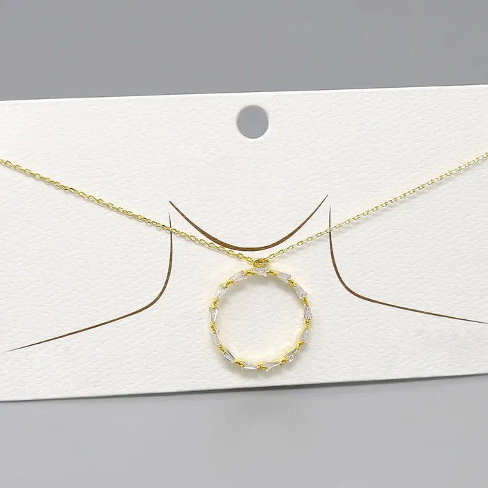 CZ Pave Circle Pendant Gold Dipped Short Necklace