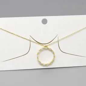 CZ Pave Circle Pendant Gold Dipped Short Necklace