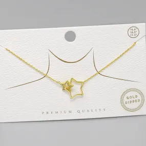 CZ Pave Interlocked Star Pendant Gold Dipped Short Necklace