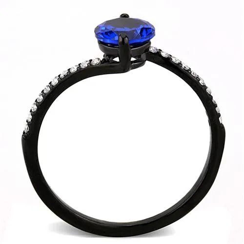 DA012 IP Black(Ion Plating) Stainless Steel Ring with Synthetic in London Blue