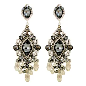 Dark Grey and Silver Crystal Chandelier Earrings by DUBLOS