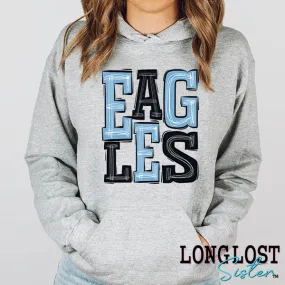 Eagles Columbia Blue & Black Sporty Mascot Athletic Heather Grey Hoodie