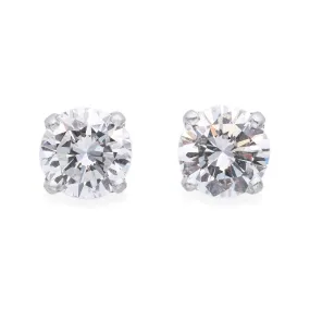 Estate 14K White Gold Diamond Round Screw-Back Stud Earrings