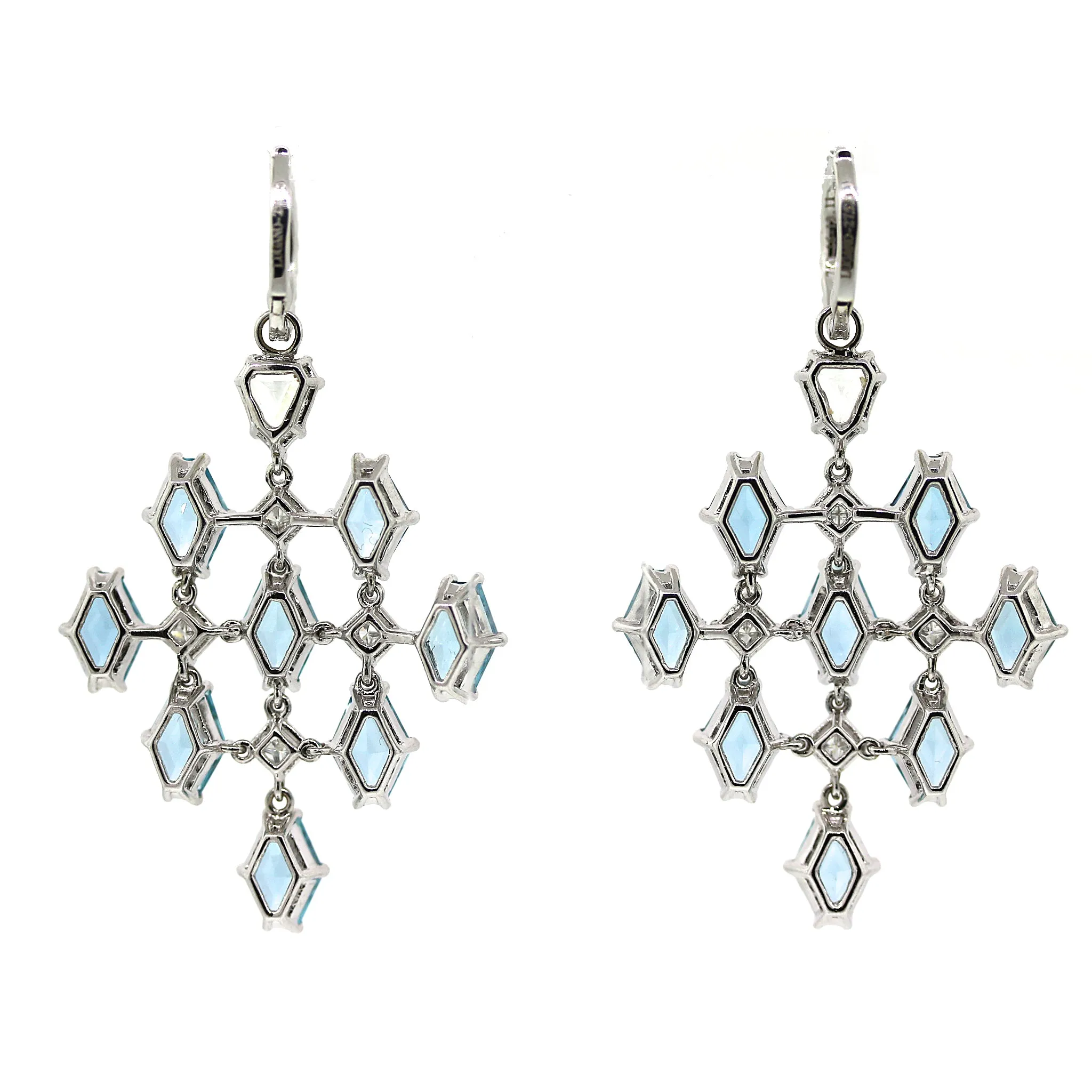 Exquisite 18k White Gold Aquamarine and Diamond Earrings