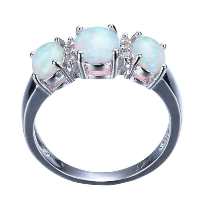 Fire Opal Ring White Gold Filled Crystal Ring