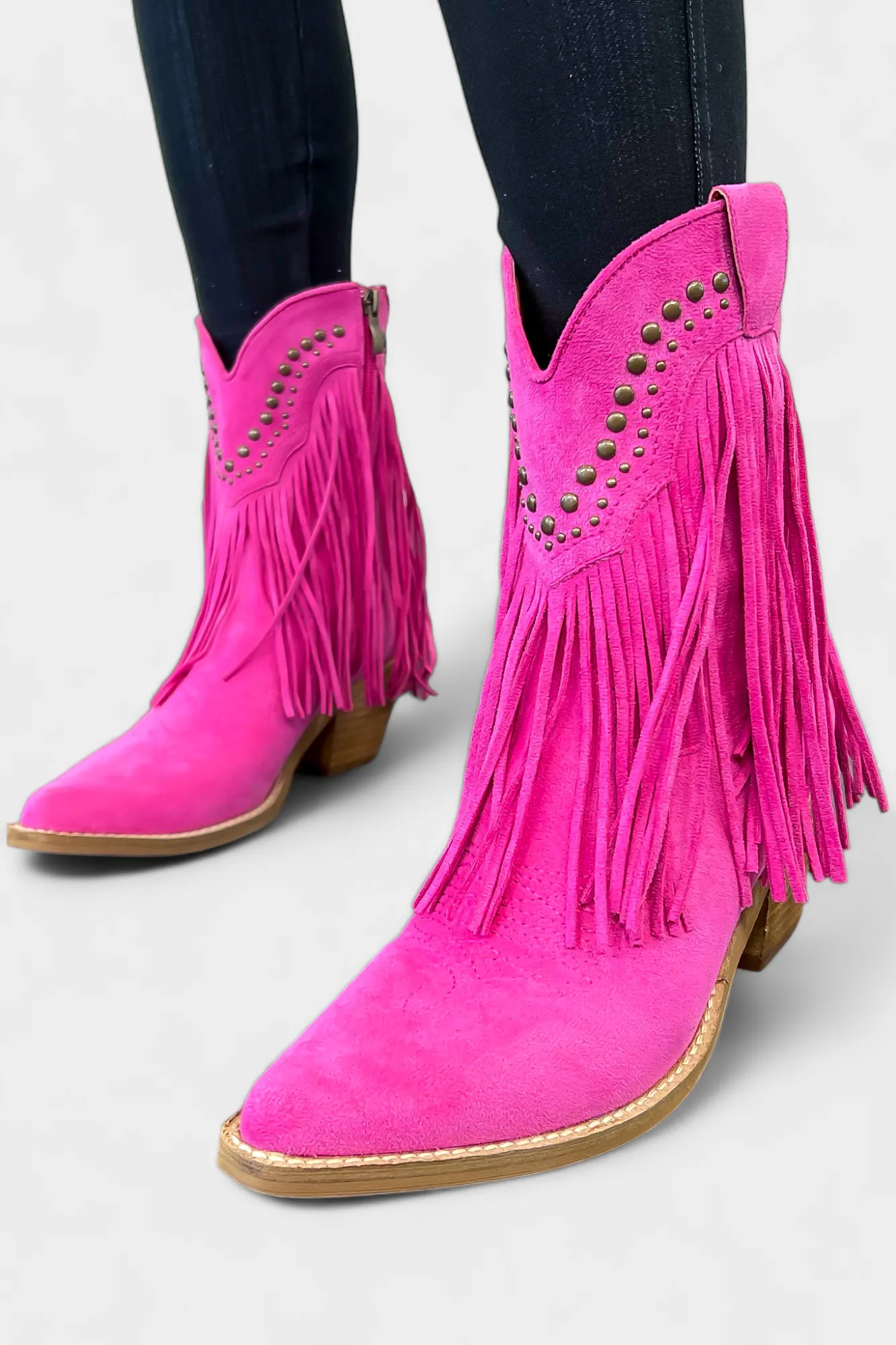 Fuchsia Western Fringe Short Boots