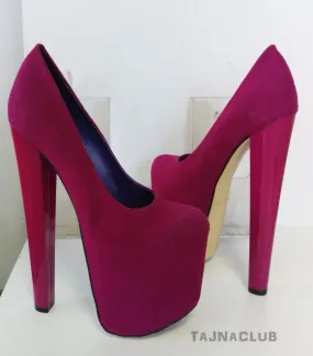 Fusia Pink Suede Platform High Heels