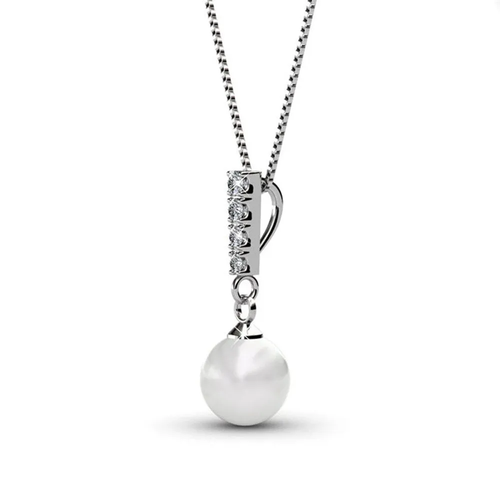 Gabrielle 18k White Gold Crystal Pearl Drop Pendant Necklace