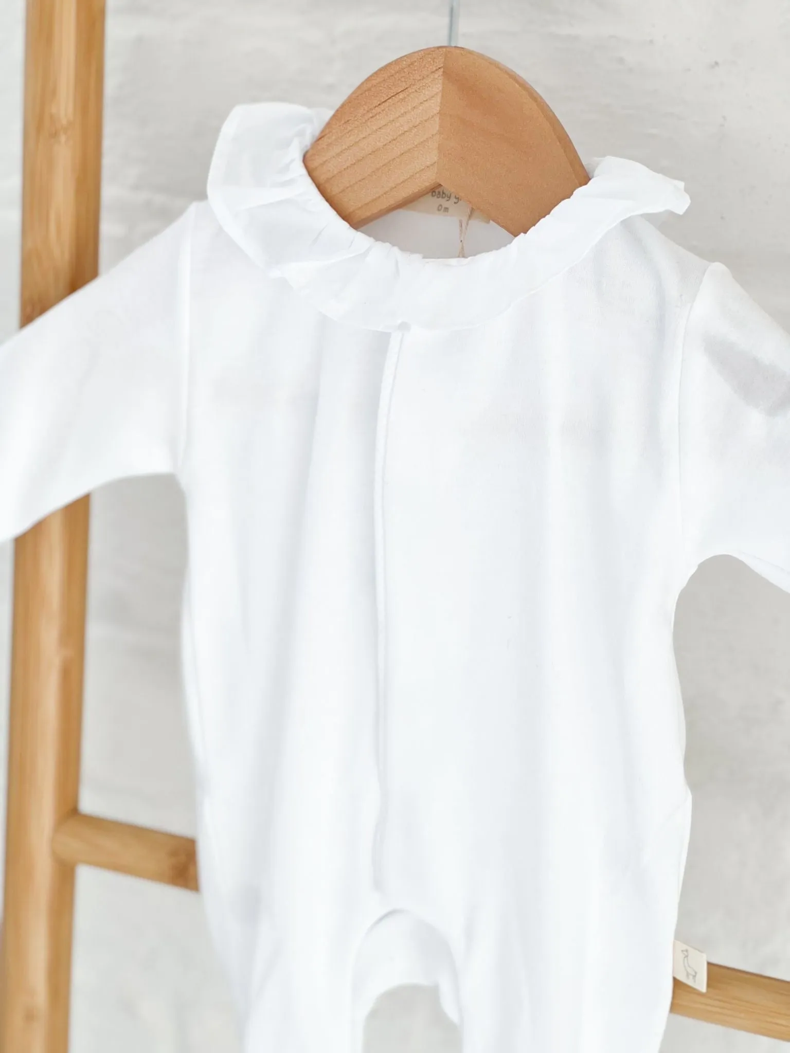 Girls BabyGi White Cotton Angel Wing Frill Collar Baby Grow