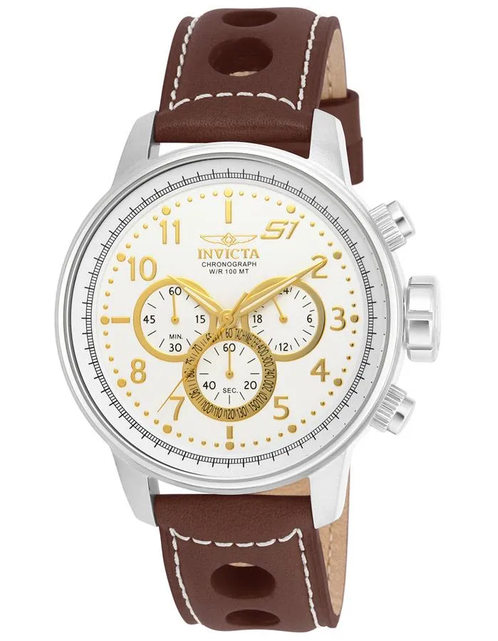 INVICTA S1 Rally Mens Chronograph - Stainless & Gold-Tone - Brown Leather Strap