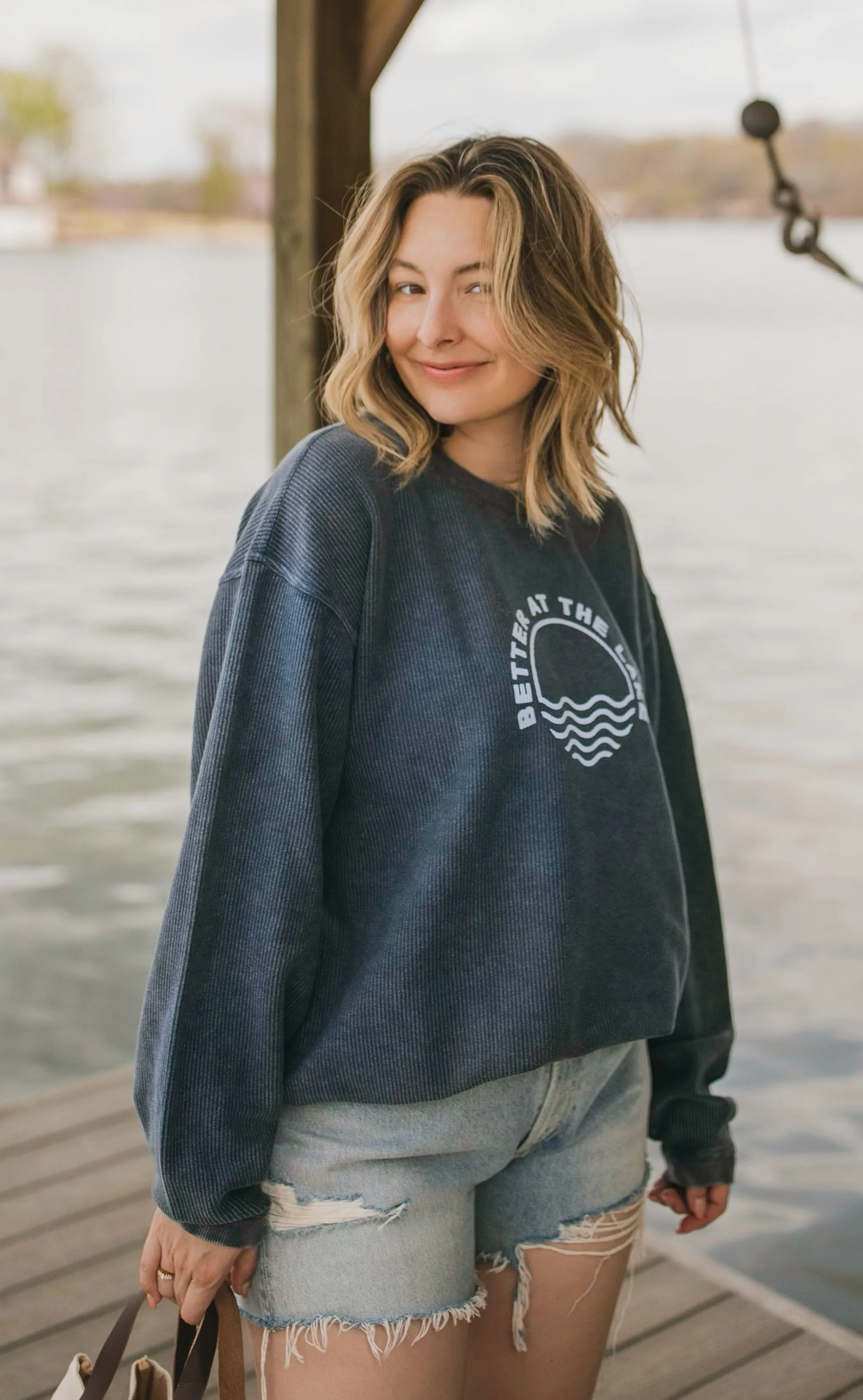 jo johnson: better at the lake corded sweatshirt - navy