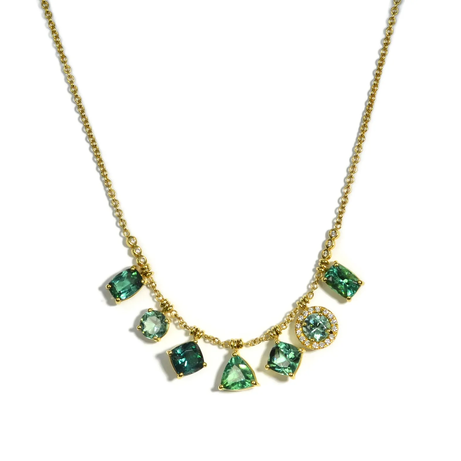 Lauren K - Necklace with Blue and Green Tourmaline and Diamonds, 18k Yellow Gold