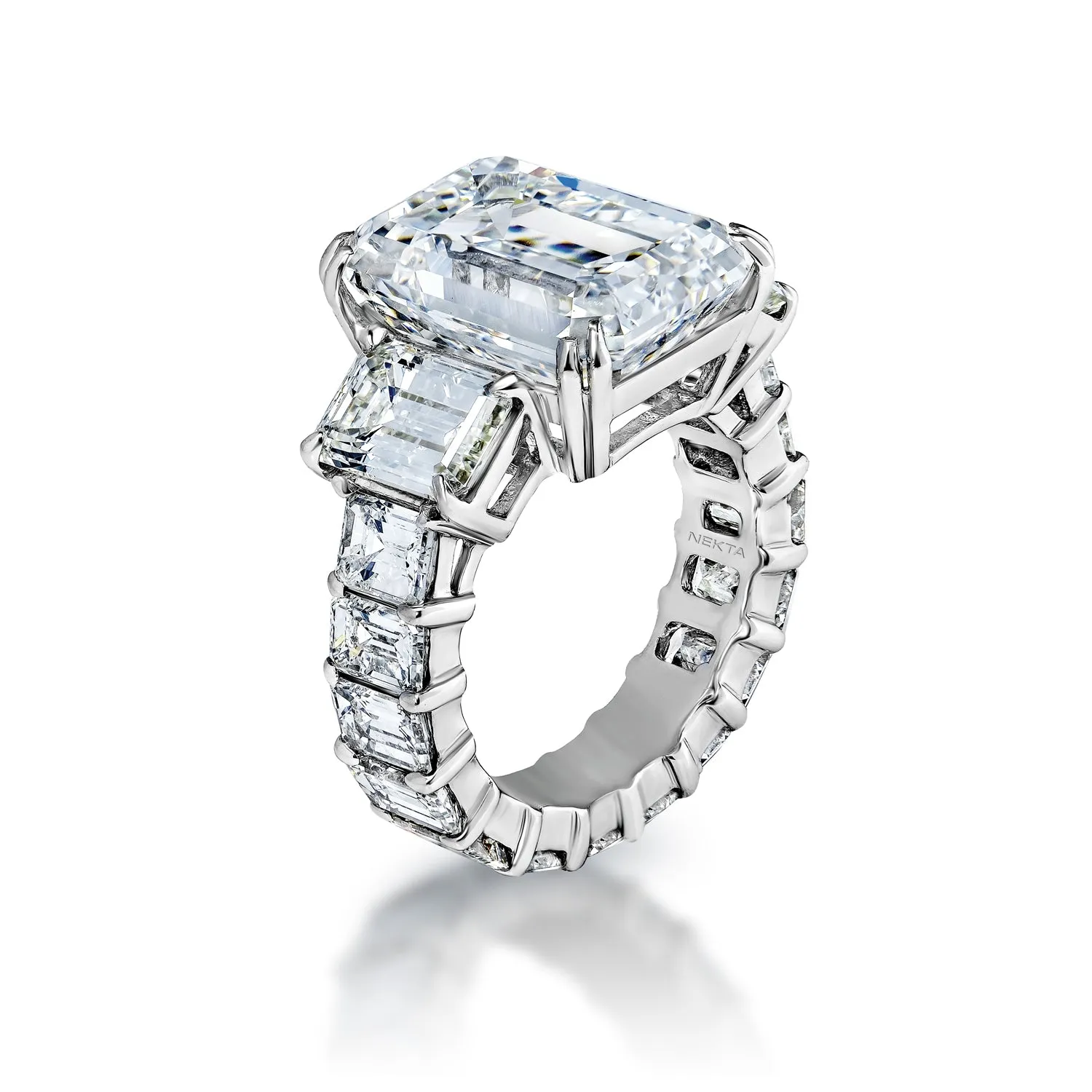 Lilith 16 Carat E VS1 Emerald Cut Lab Grown Diamond Engagement Ring in Platinum. GIA Certified.