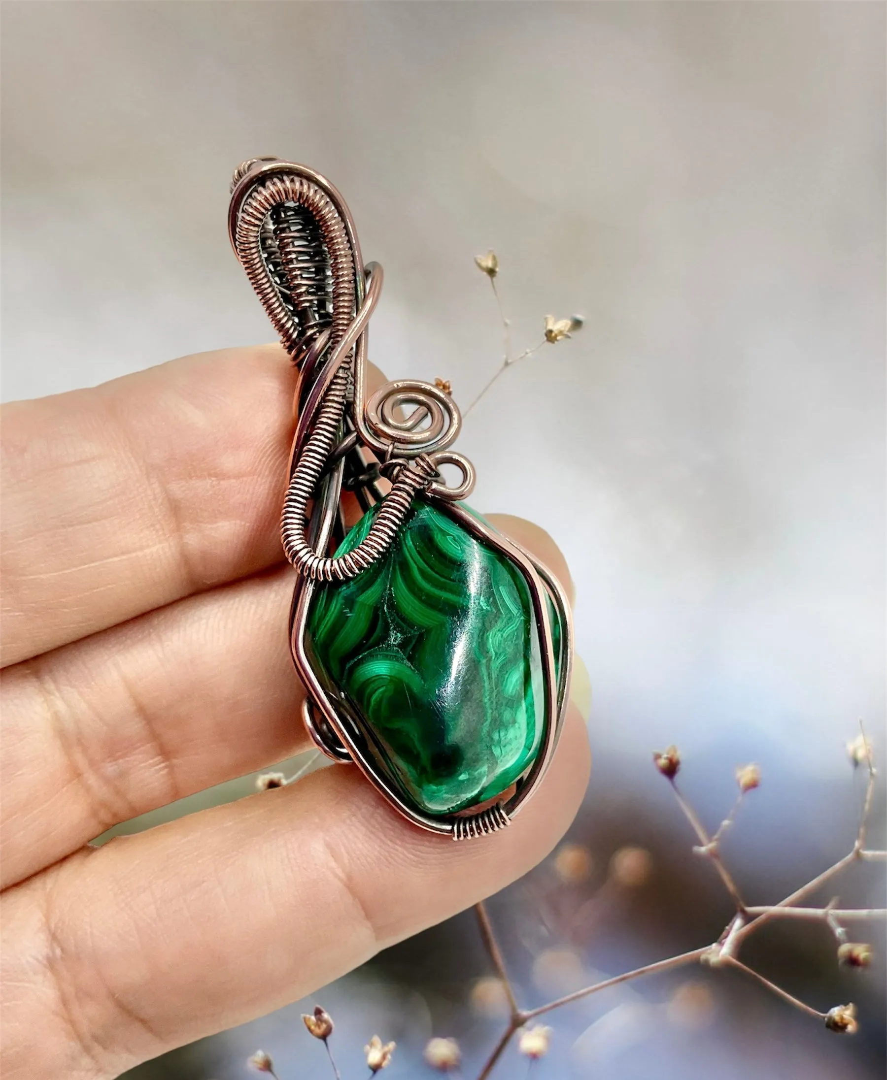 Malachite Wire Wrapped Pendant