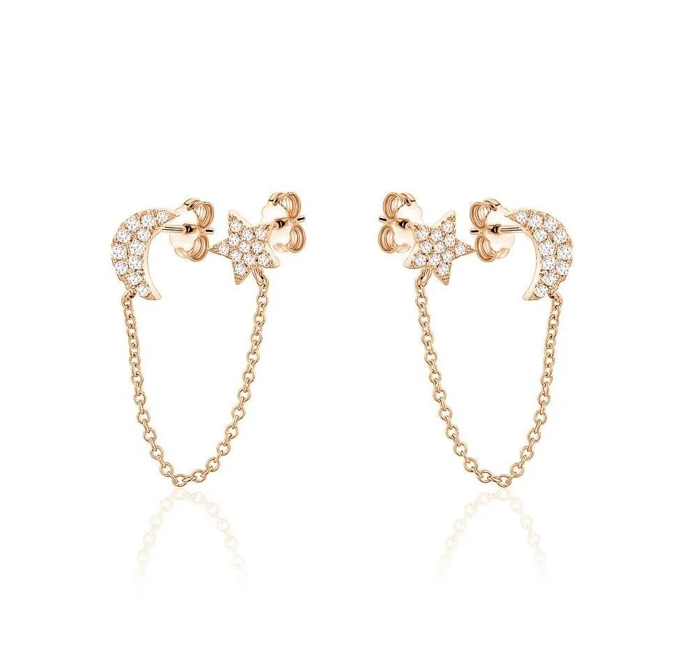 Moon Star Chain Diamond Earrings (0.25Ctw)