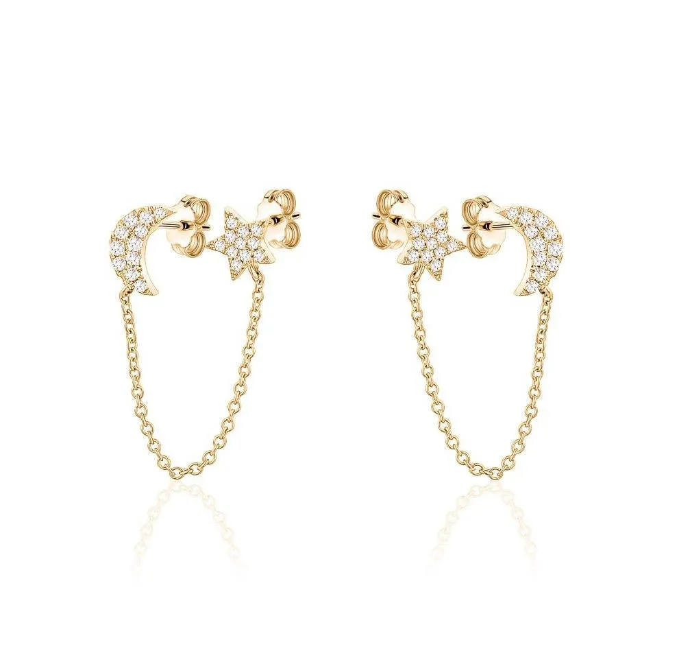 Moon Star Chain Diamond Earrings (0.25Ctw)