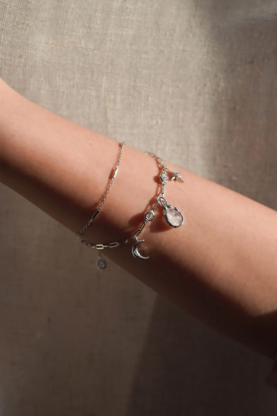 Moonstone Silver Layered Bracelet - New Moon wishes