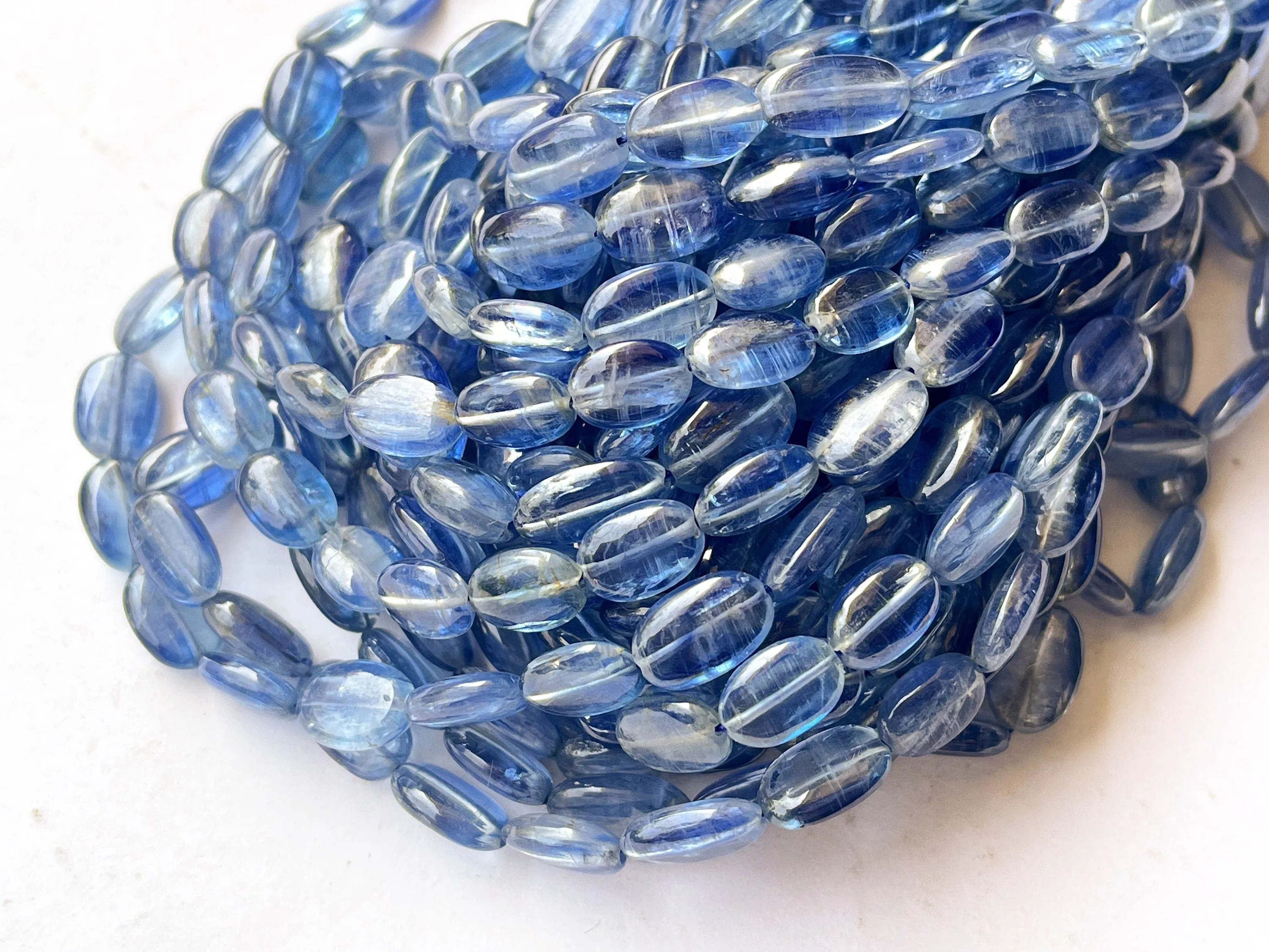 Natural AAA Blue Kyanite Oval Shape Smooth Beads