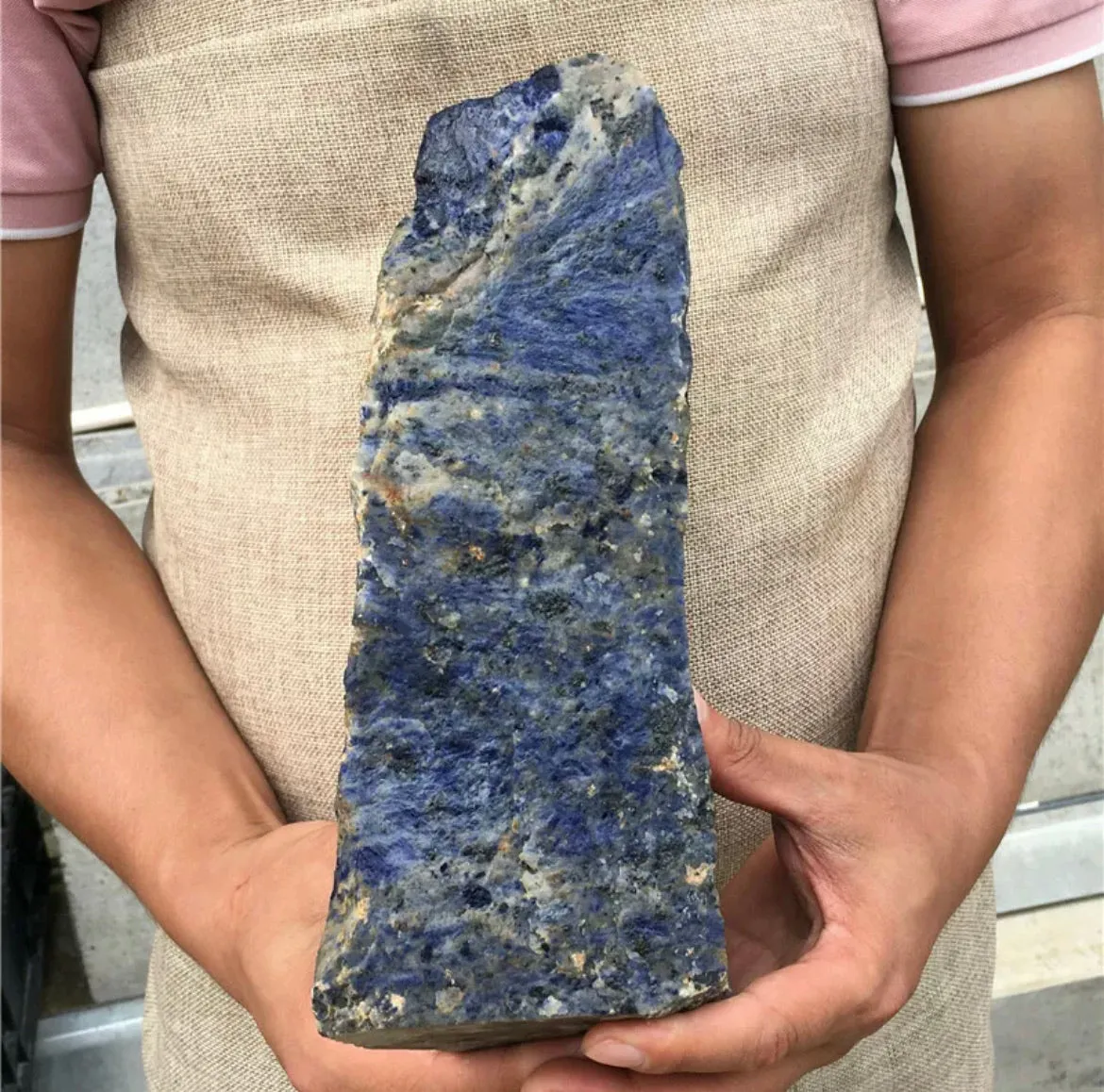 Natural sodalite gemstone rough rock with flat bottom for display