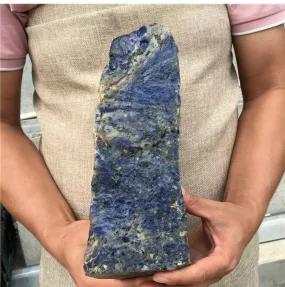 Natural sodalite gemstone rough rock with flat bottom for display