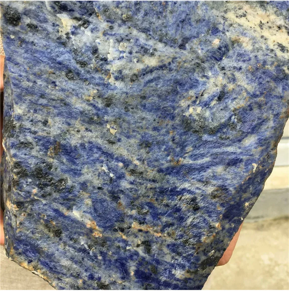 Natural sodalite gemstone rough rock with flat bottom for display