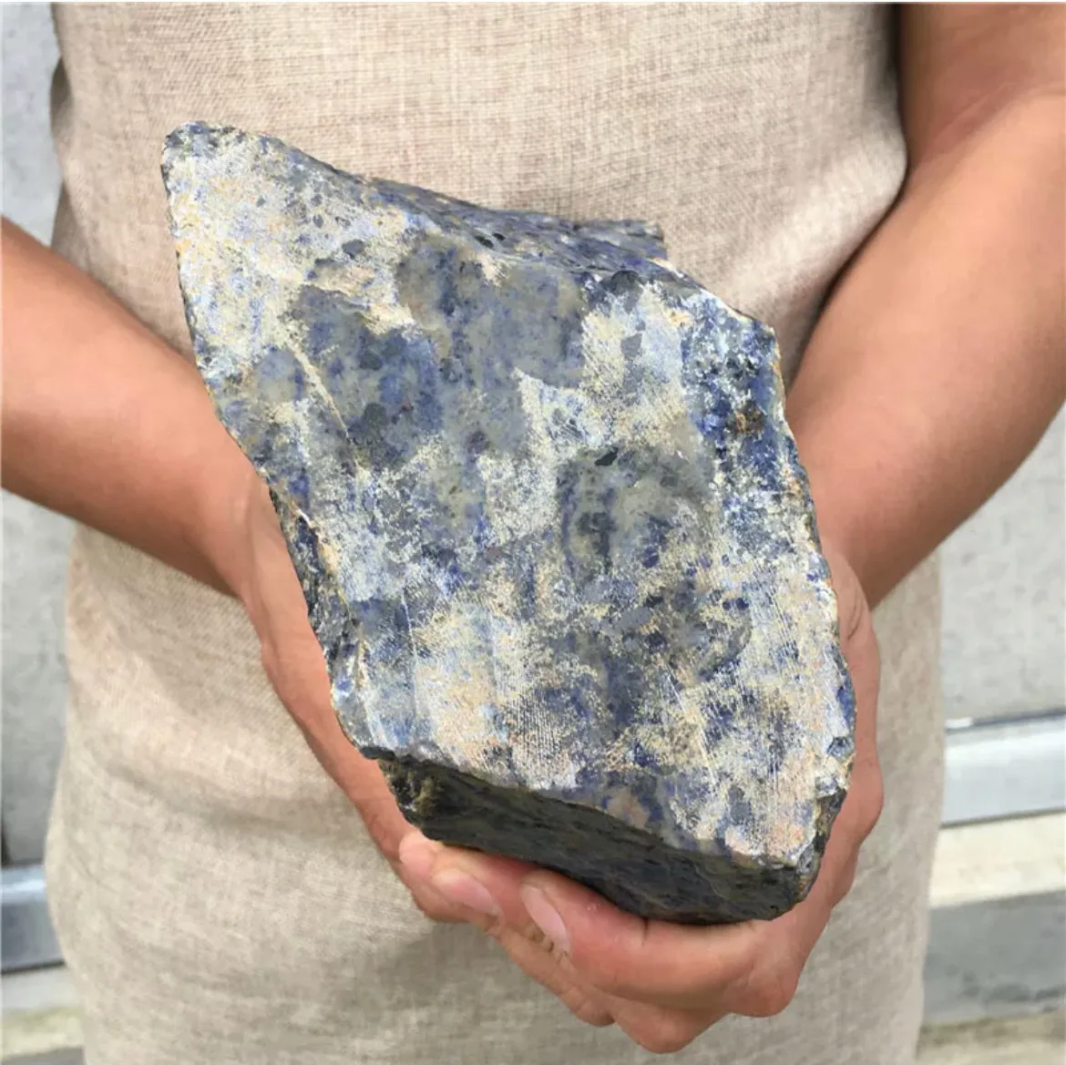 Natural sodalite gemstone rough rock with flat bottom for display