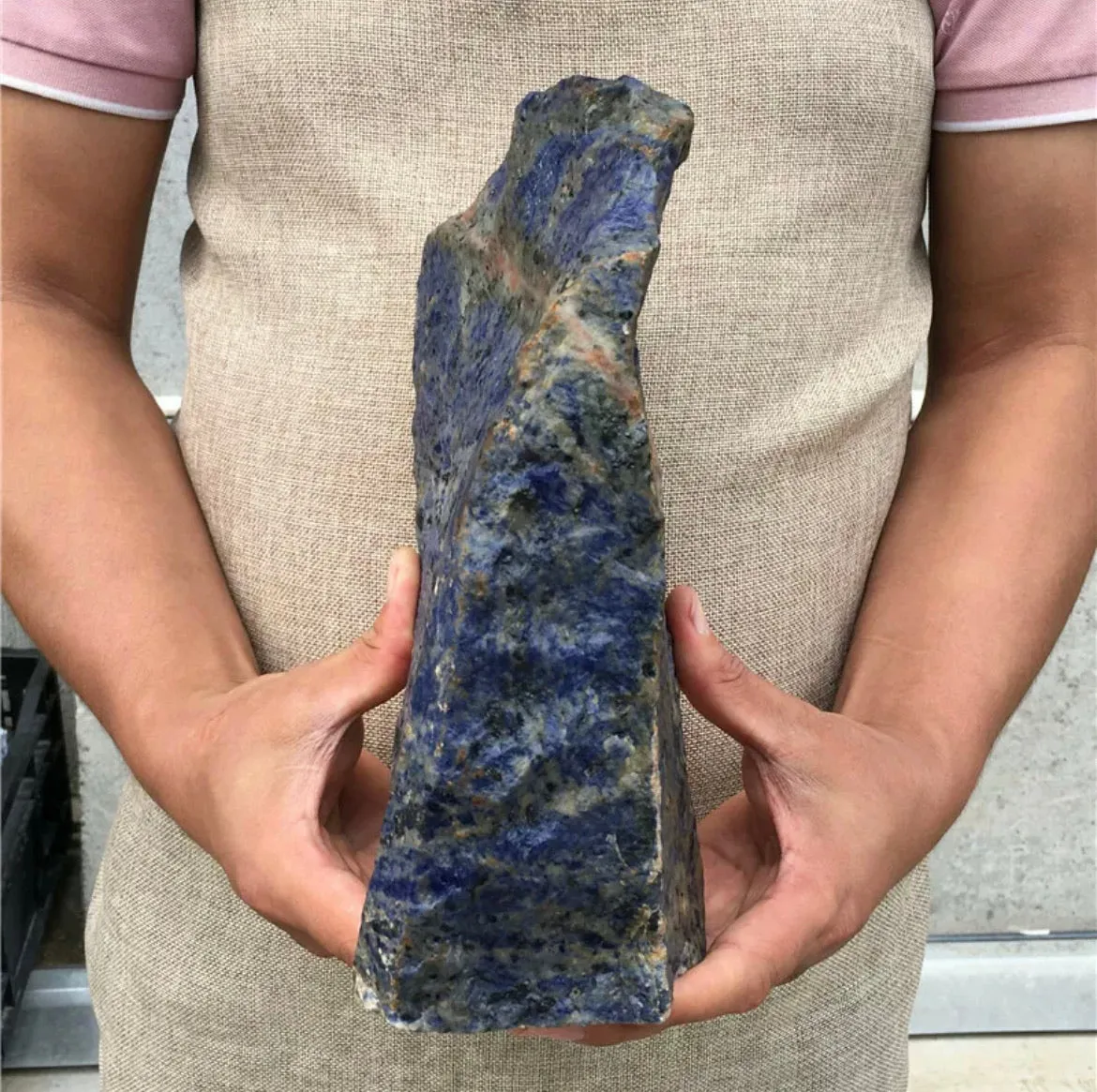 Natural sodalite gemstone rough rock with flat bottom for display