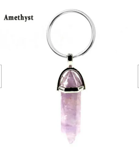 Natural Terminated Carved Point Crystal Keychain, Reiki Healing, Gemstone Keyring