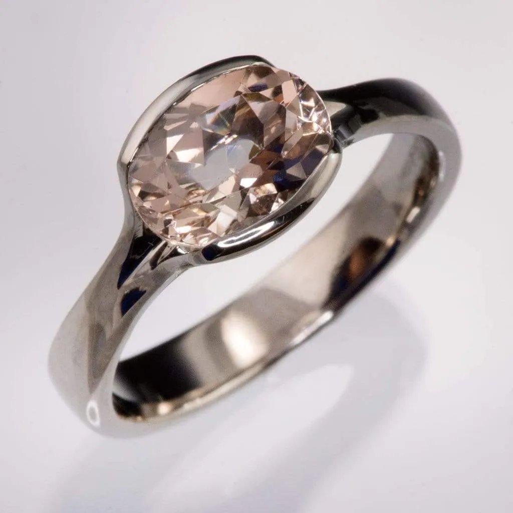 Oval Peach to Pink Morganite Fold Solitaire Engagement Ring