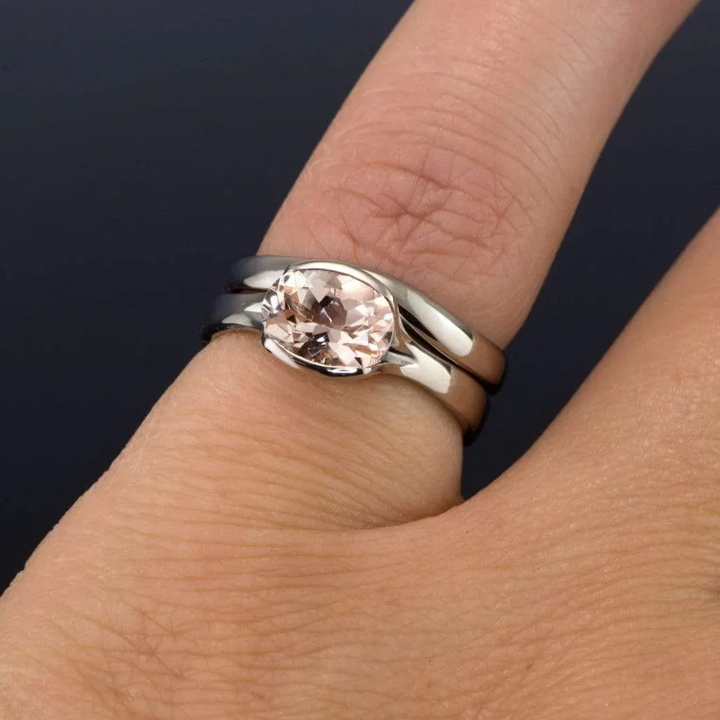 Oval Peach to Pink Morganite Fold Solitaire Engagement Ring