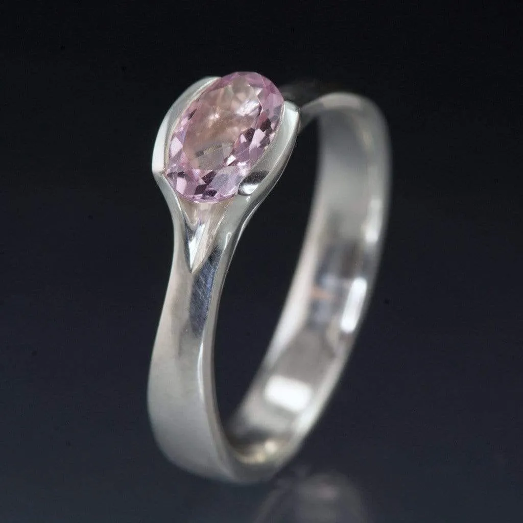 Oval Peach to Pink Morganite Fold Solitaire Engagement Ring